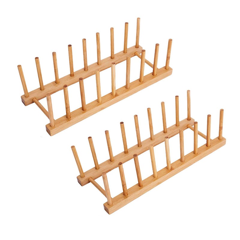 Ahyuan Dish Drying Rack Bamboo Dish Rack Pure Natural Bamboo Wooden Dishes Drainer for Cutting Board Baking Pan Plate Bowl Mug Cup Pot Lid Organizer Rack (2) - Image 1